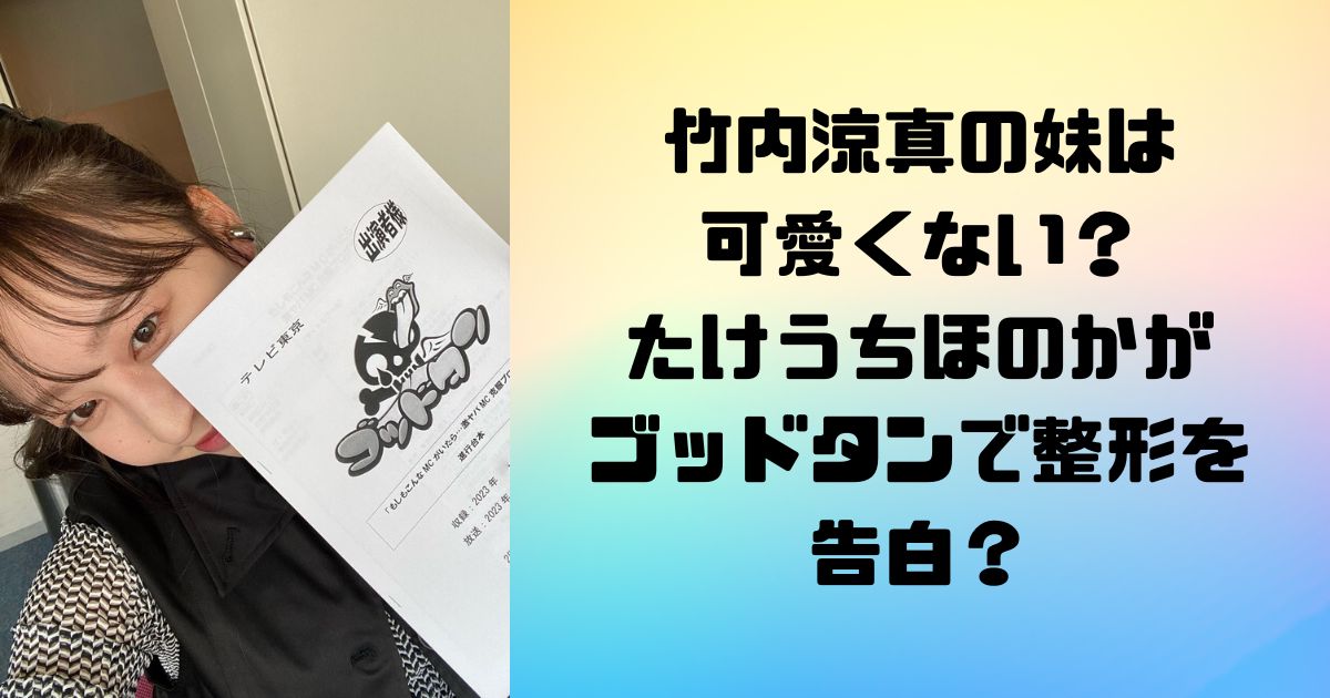 竹内涼真の妹は可愛くない？たけうちほのかがゴッドタンで整形を告白？